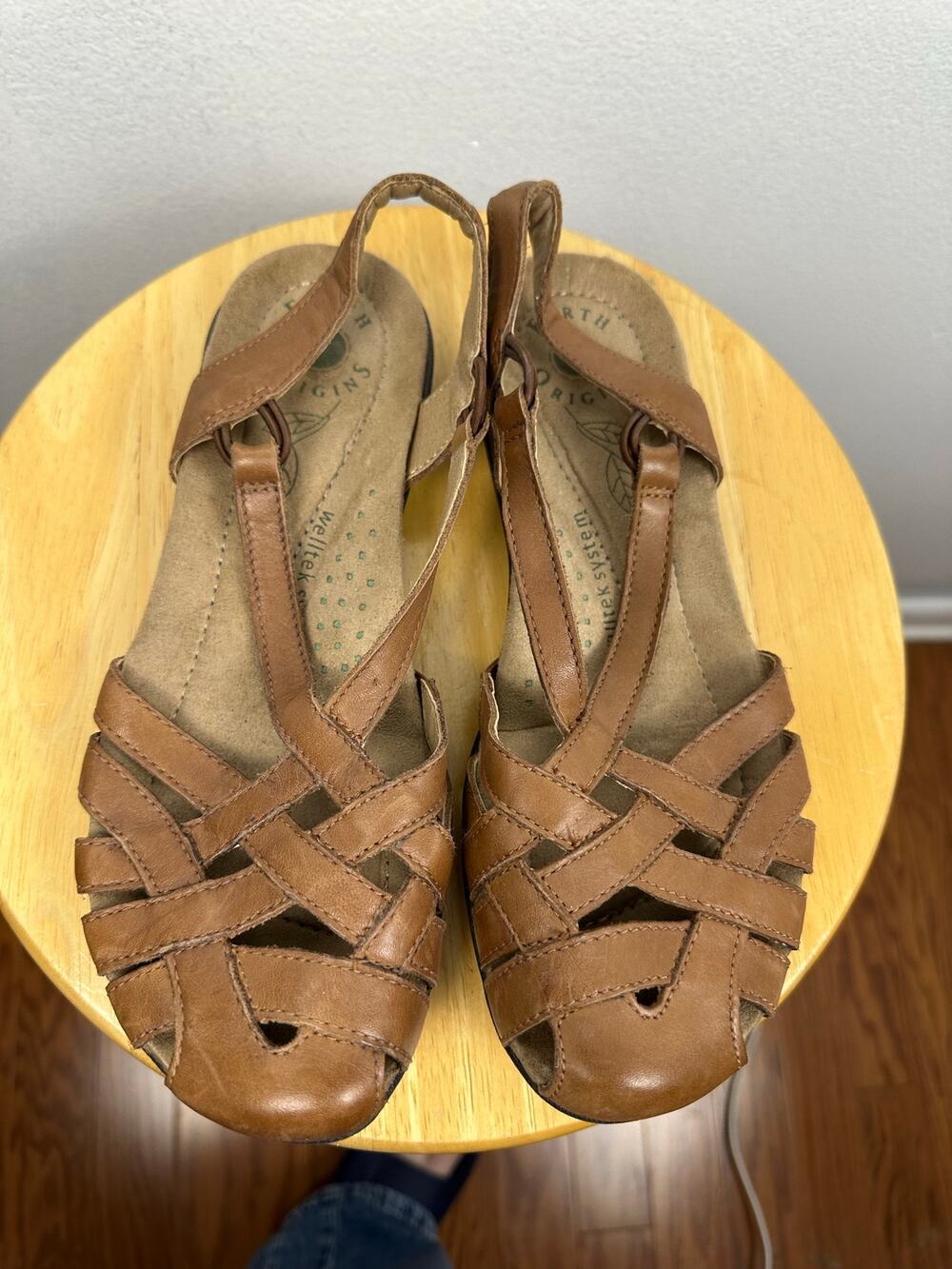Earth Origins Brielle Brown Leather Caged Huarache Sandals Comfort Shoes 39